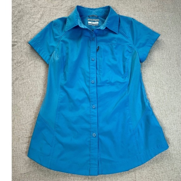 Columbia Tops - Columbia Women's Short Sleeve Button-Down Shirt in Bright Teal Blue